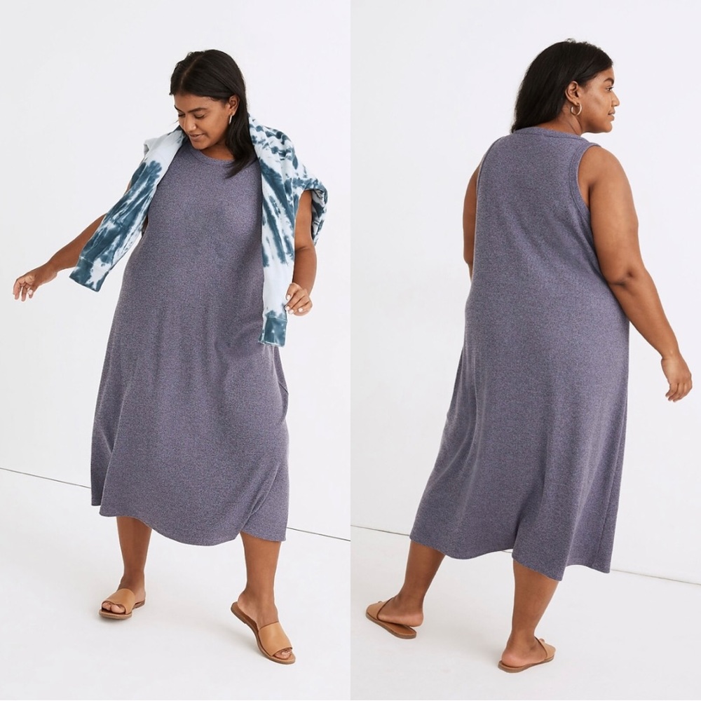 Madewell Plus Westville Tank Spacedye Ribbed Sleeveless Modesty Midi Dress NA628